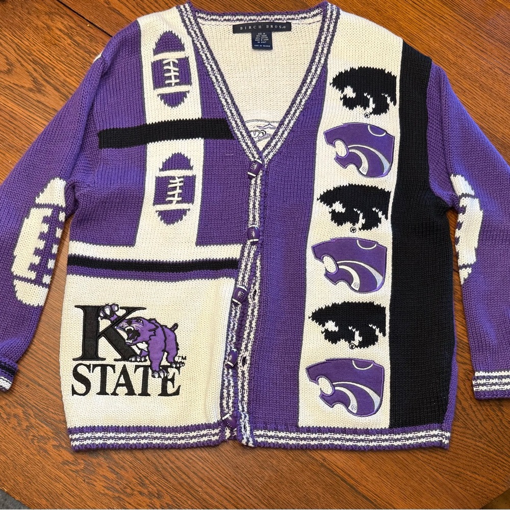 Purple and Cream Kansas State Cardigan